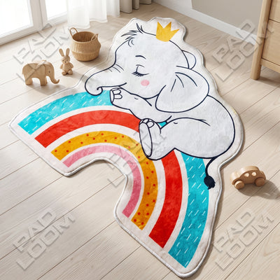 Elephant Rainbow Rug - Shaped Nursery Playroom Rug