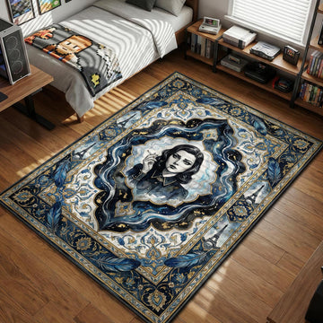 Elizabeth Comstock smoking cigarette watercolor portrait with Eiffel Tower borders gaming area rug and floor mat