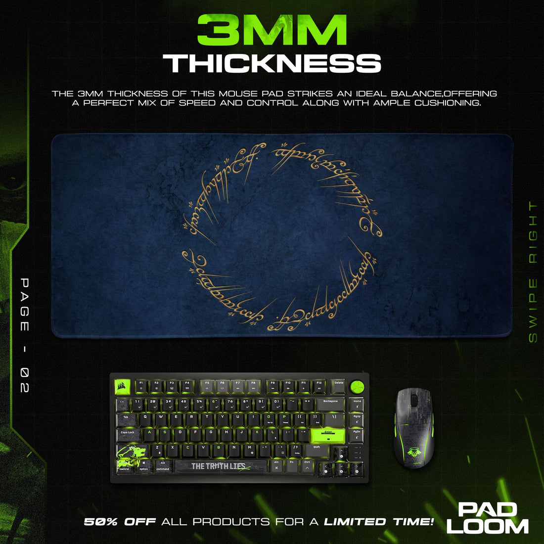 Elvish Ring Script Mouse Pad - LOTR Fantasy Gaming Mouse Pad Padloom