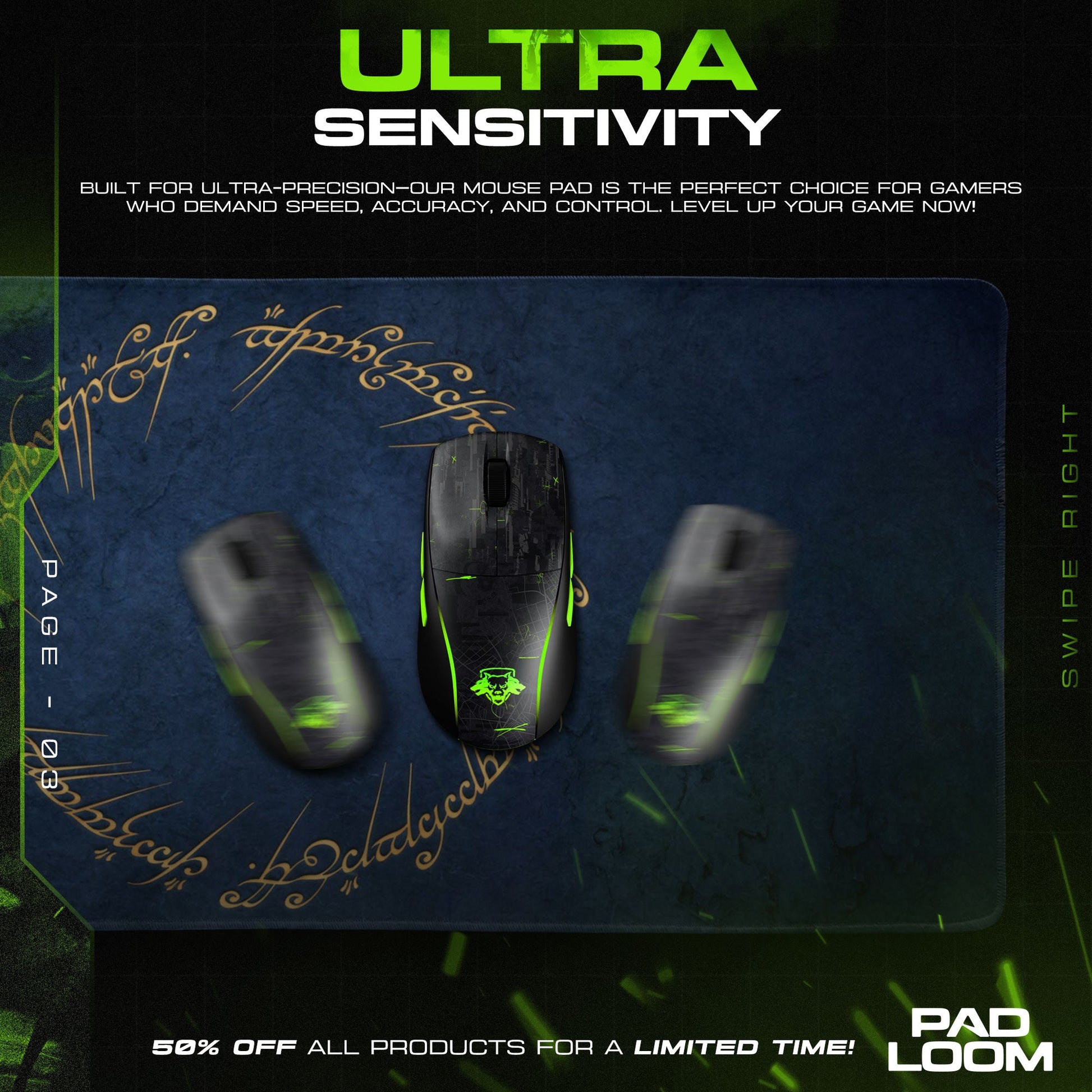 Elvish Ring Script Mouse Pad - LOTR Fantasy Gaming Mouse Pad Padloom