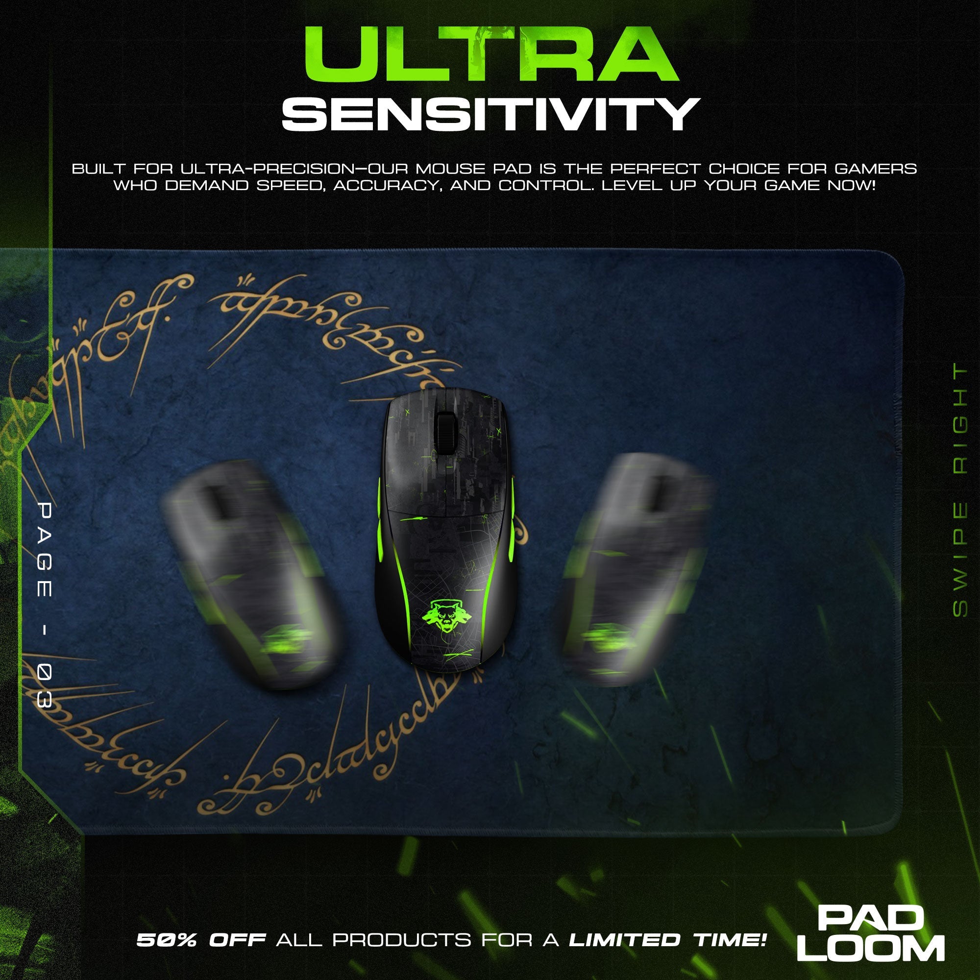 Elvish Ring Script Mouse Pad - LOTR Fantasy Gaming Mouse Pad Padloom