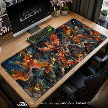 Ember Nebula Phoenix Mouse Pad - Chinese Art Desk Mat