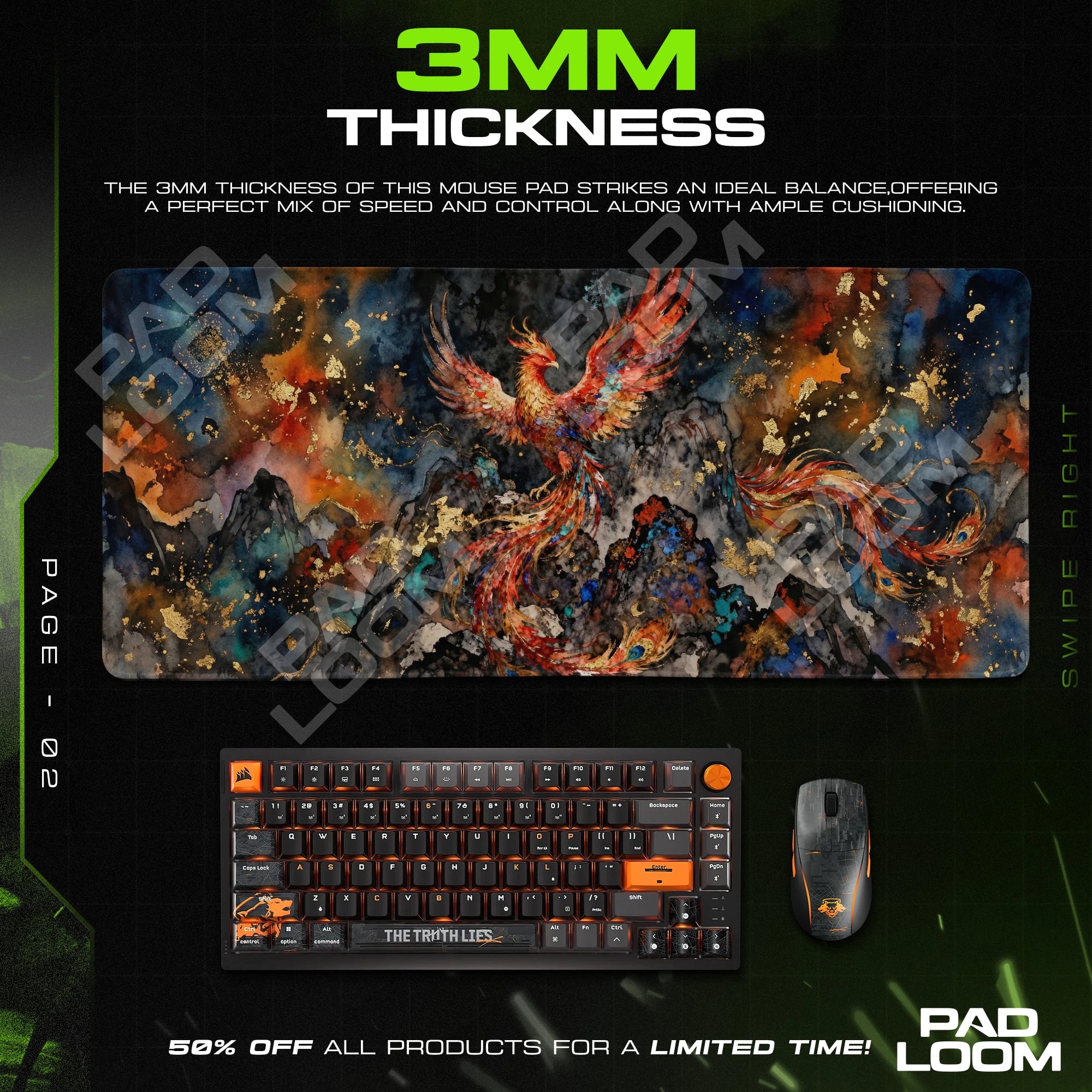 Ember Nebula Phoenix Mouse Pad - Chinese Art Desk Mat