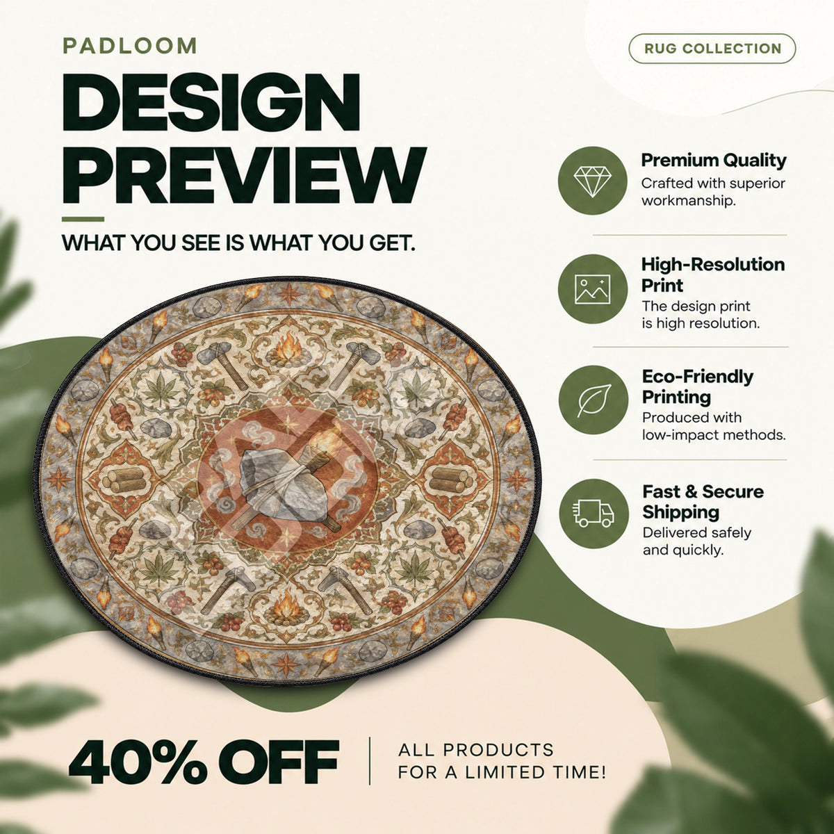 Ember Torch Round Rug - Rust Chair Mat