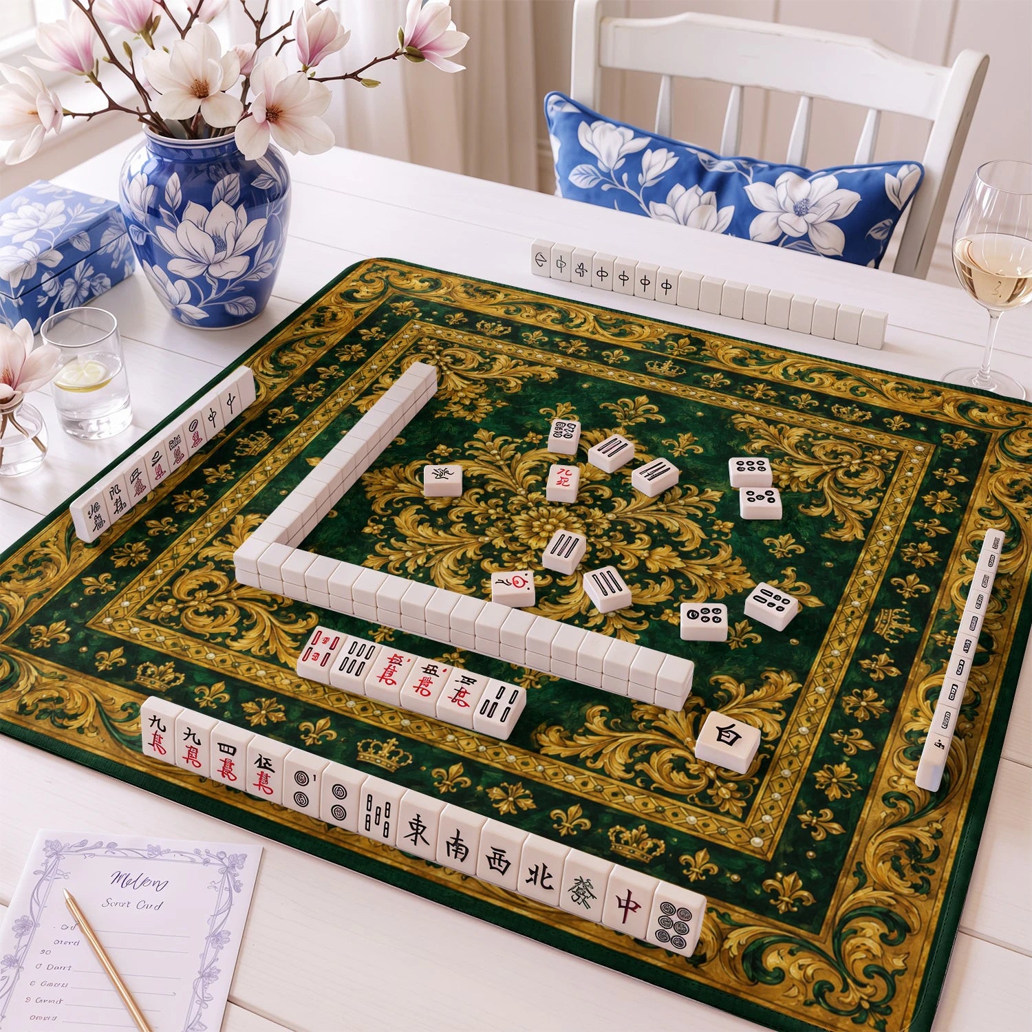 Emerald Baroque mahjong mat – M (60x60 cm) and L (81x81 cm) sizes