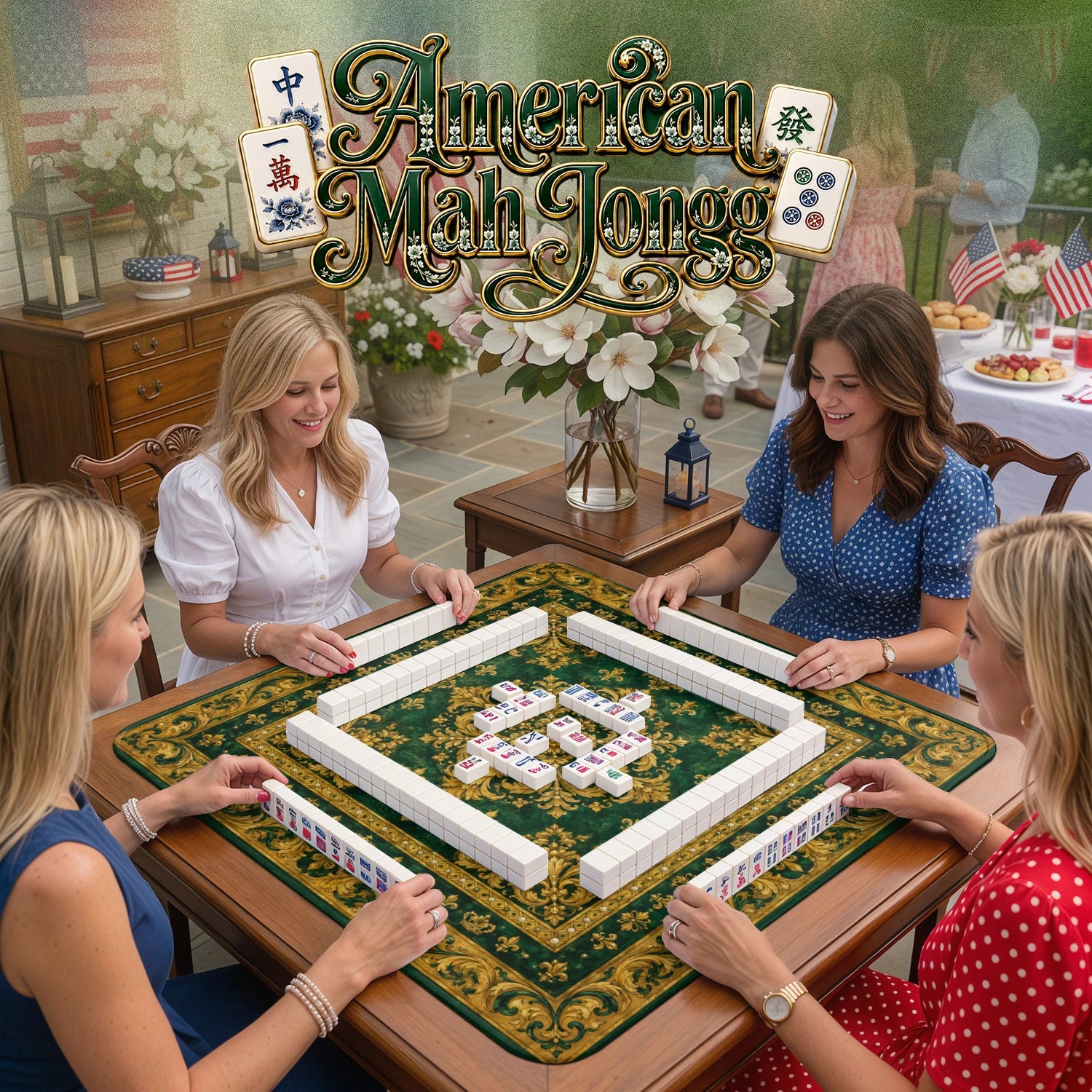Emerald Baroque – non-slip mahjong table mat detail