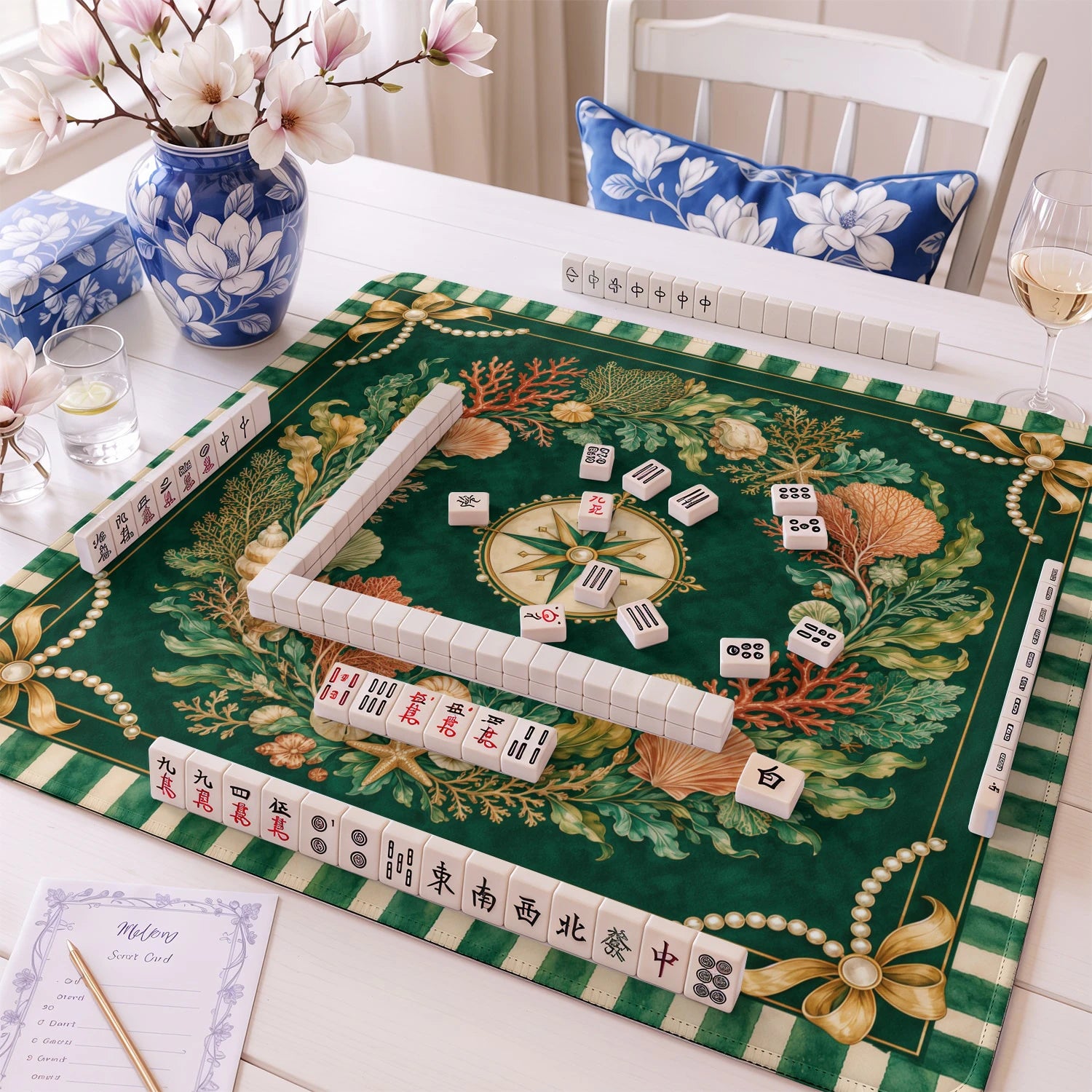 Emerald Coral mahjong mat – M (60x60 cm) and L (81x81 cm) sizes
