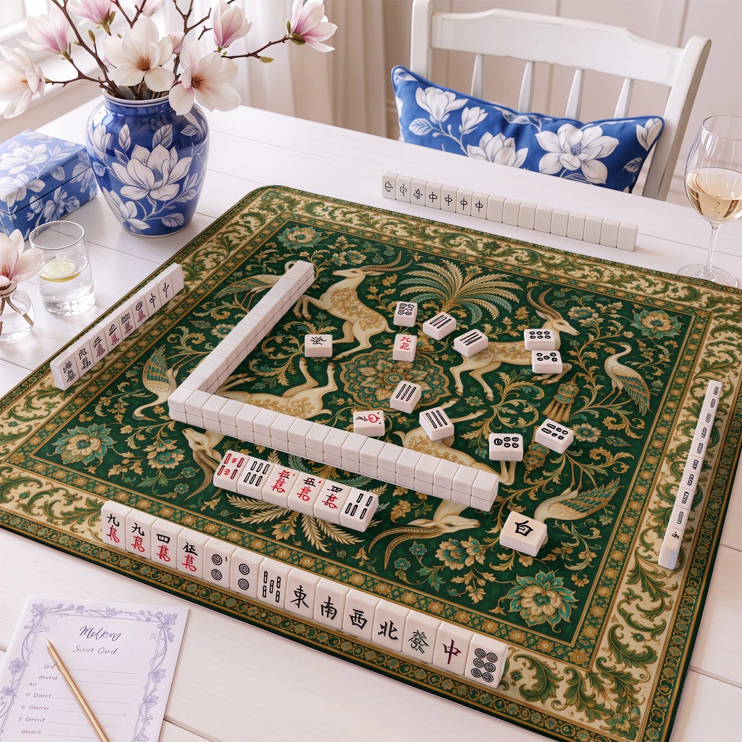 Emerald Gazelle mahjong mat – M (60x60 cm) and L (81x81 cm) sizes