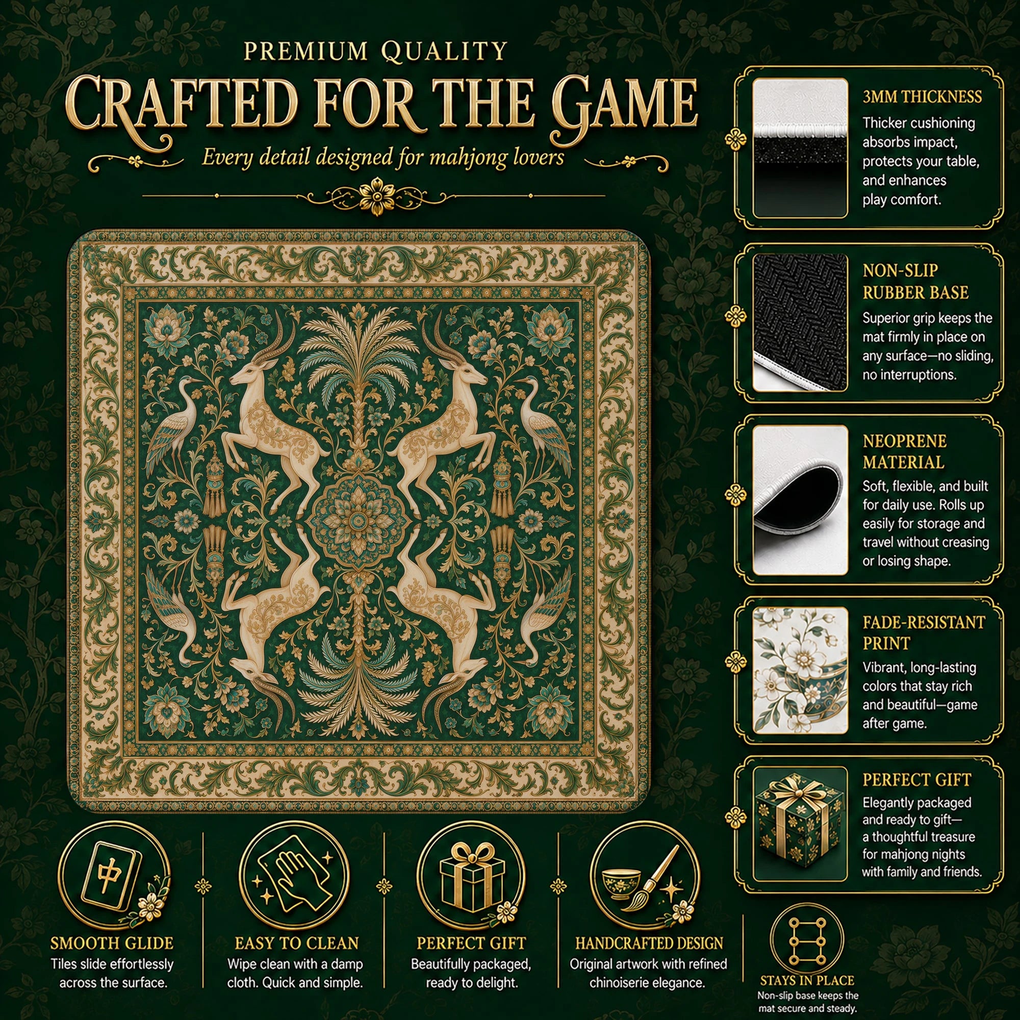 Emerald Gazelle Mahjong Mat – neoprene mah jongg table mat