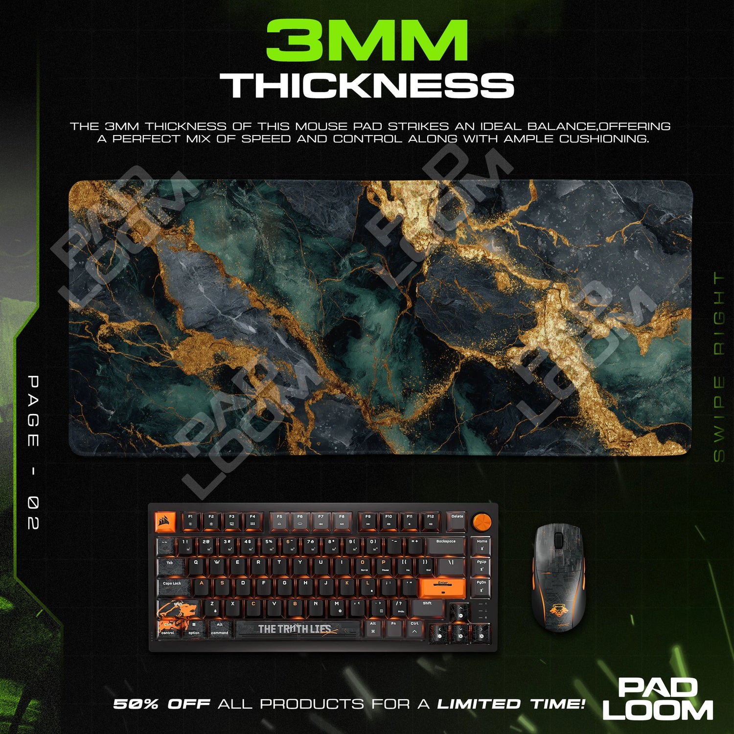 Emerald Gold Marble Mouse Pad - Luxe Desk Mat