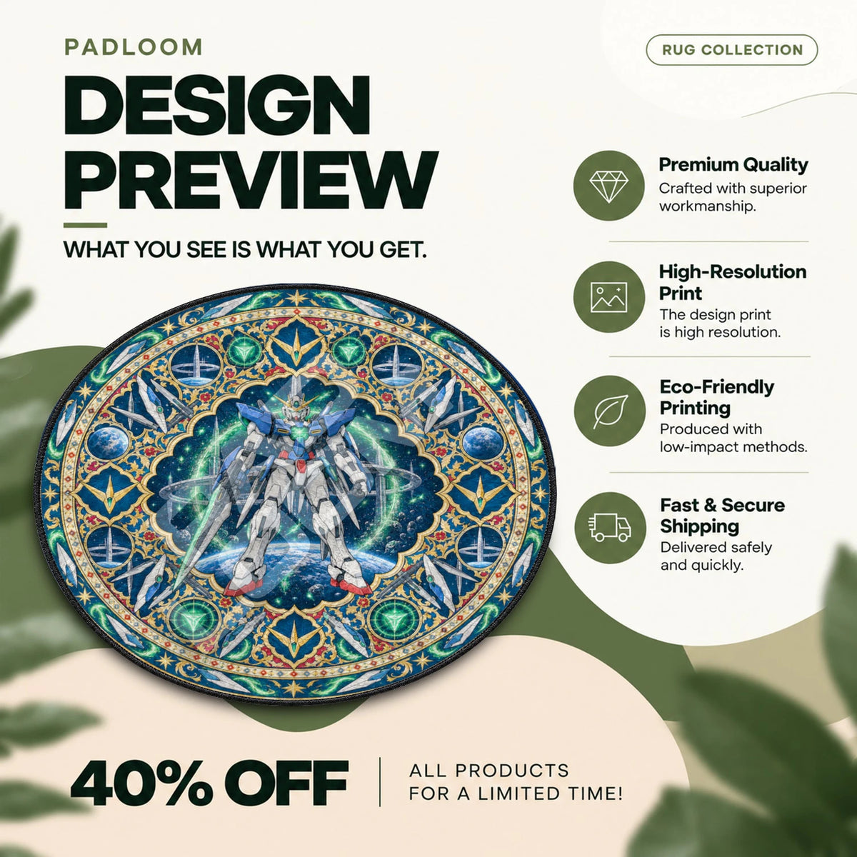 Emerald Mobile Suit Gundam round rug full design preview