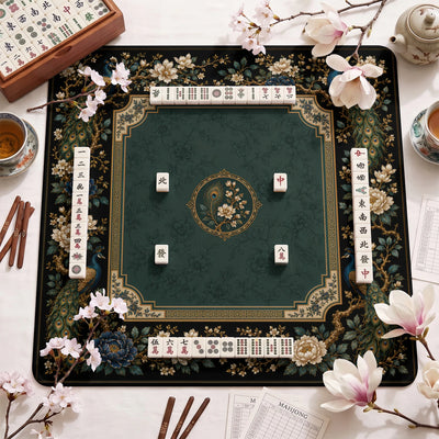 Emerald Peacock Mahjong Mat - Mah Jongg Mat