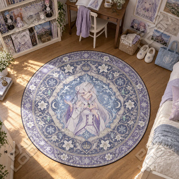Emilia Snowflake Re Zero round rug on a bedroom floor - Re Zero chair mat