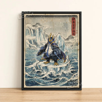 Empoleon Iceberg Pokemon poster - framed canvas wall art in a black frame