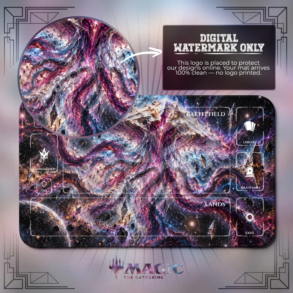Emrakul Eldrazi MTG playmat with zones; the Padloom watermark is digital only, not printed