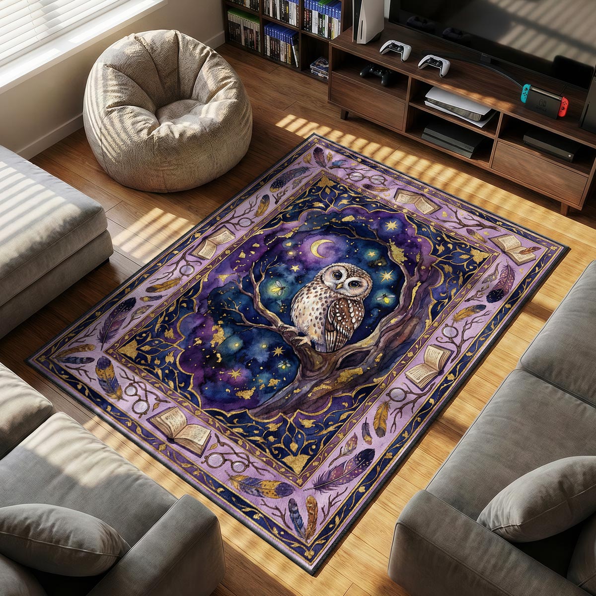 Enchanted Owl Night Rug - Kids Room Floor Mat