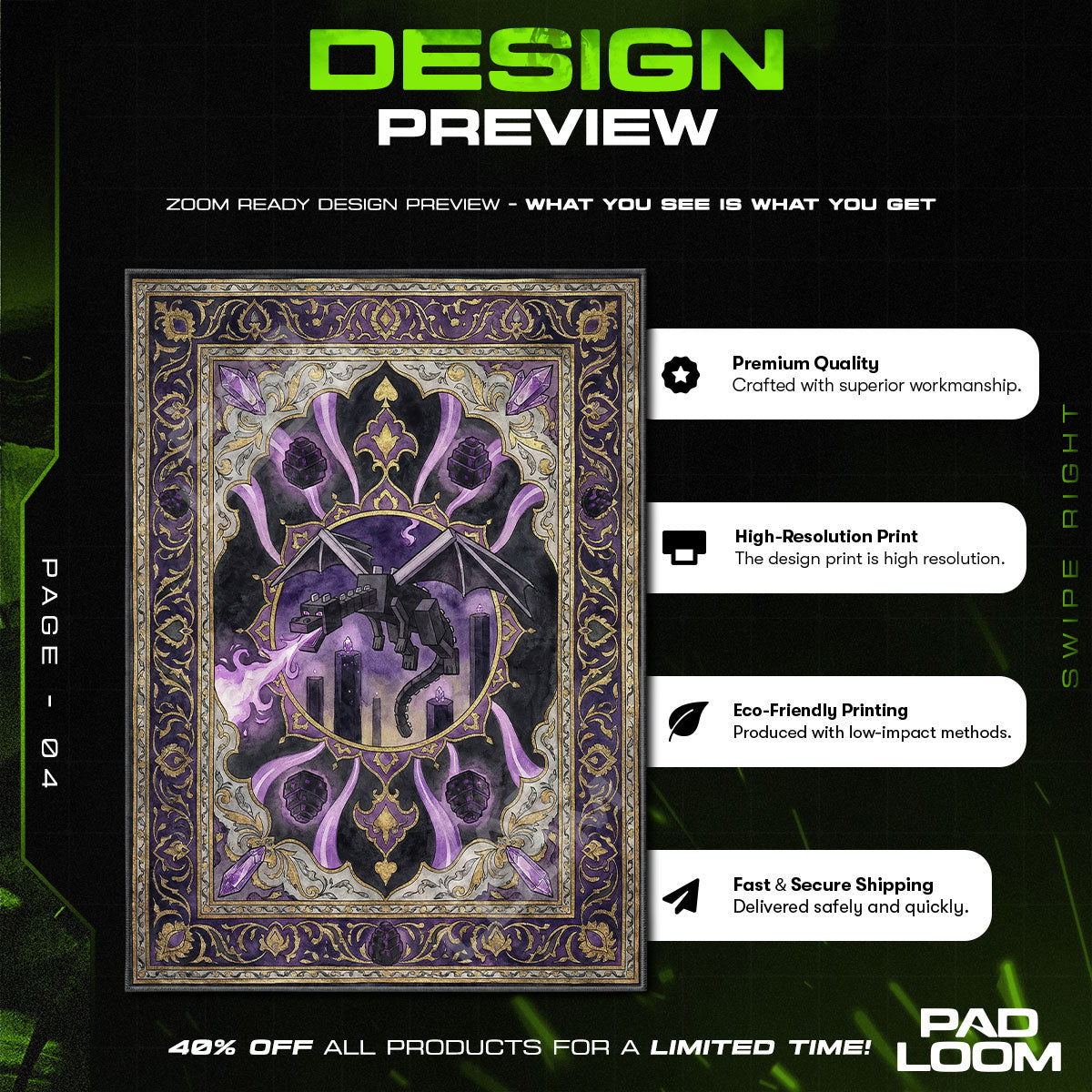 Ender Dragon Void Breath Rug - Minecraft Chair Mat