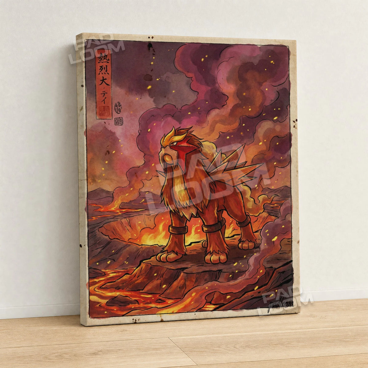 Entei Volcano Pokemon canvas wall art - gallery-wrapped canvas print, side view