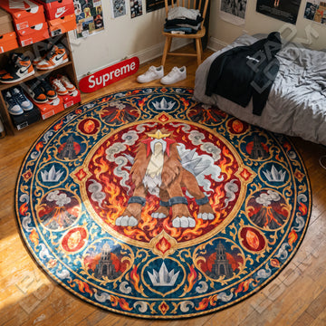 Entei Volcano Pokemon round rug on a bedroom floor - Pokemon chair mat