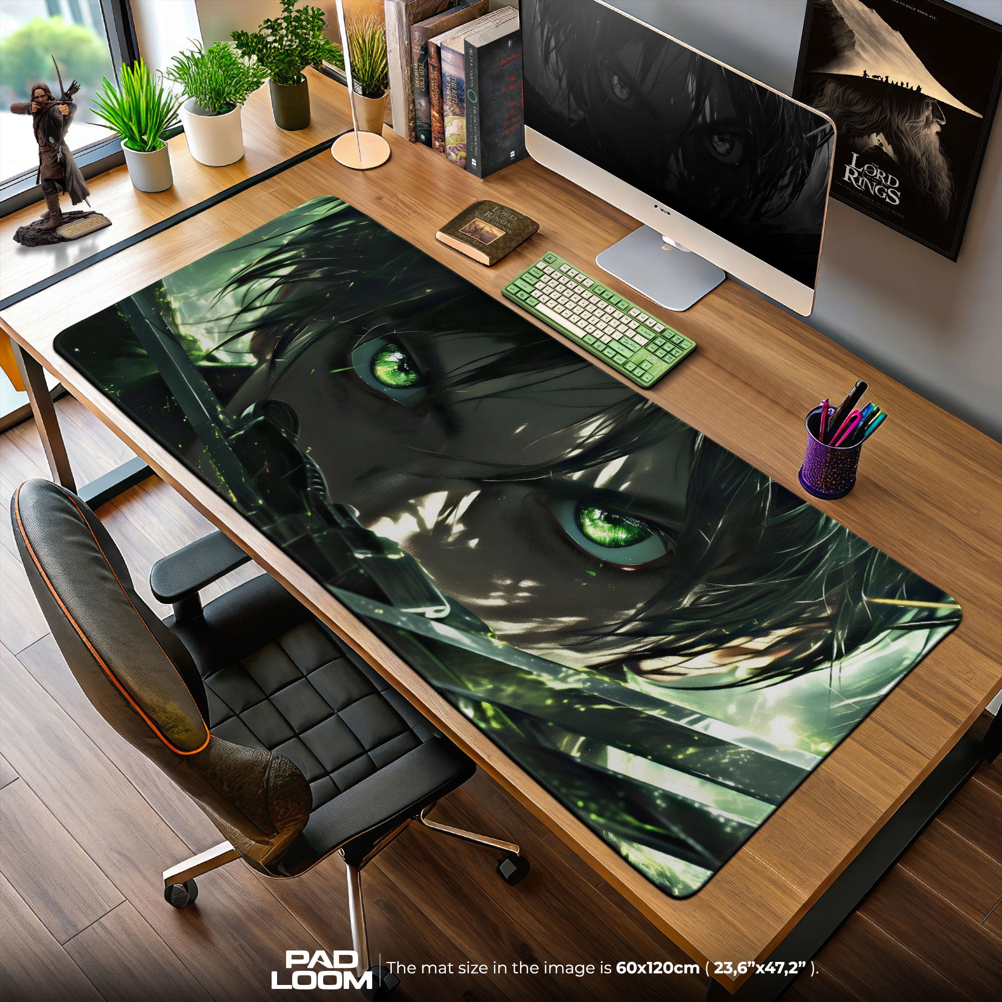 Eren Yeager Green Eyes Mouse Pad, Anime Gaming Desk Mat