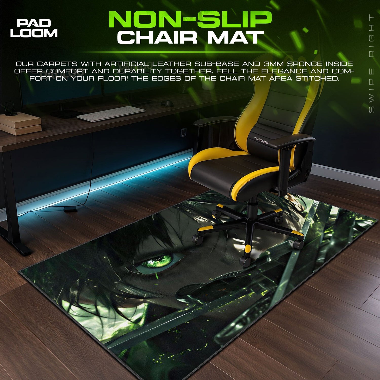 Eren Yeager Green Eyes Mouse Pad, Anime Gaming Desk Mat Padloom