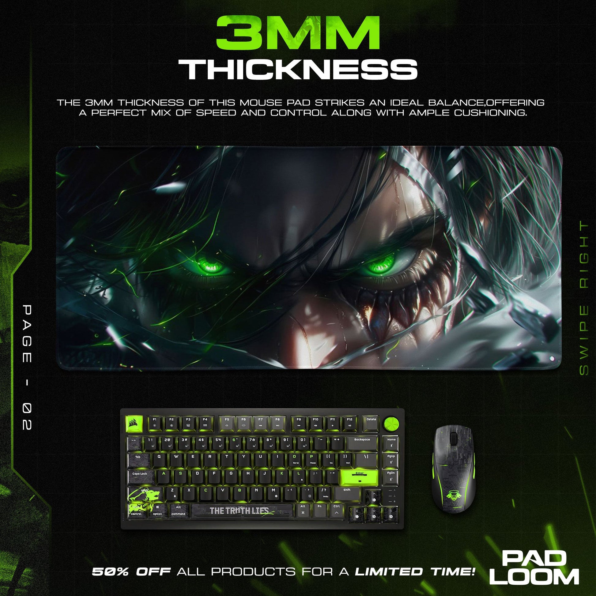 Eren Yeager Mouse Pad, Dark Titan Gaze Gaming Desk Mat Padloom