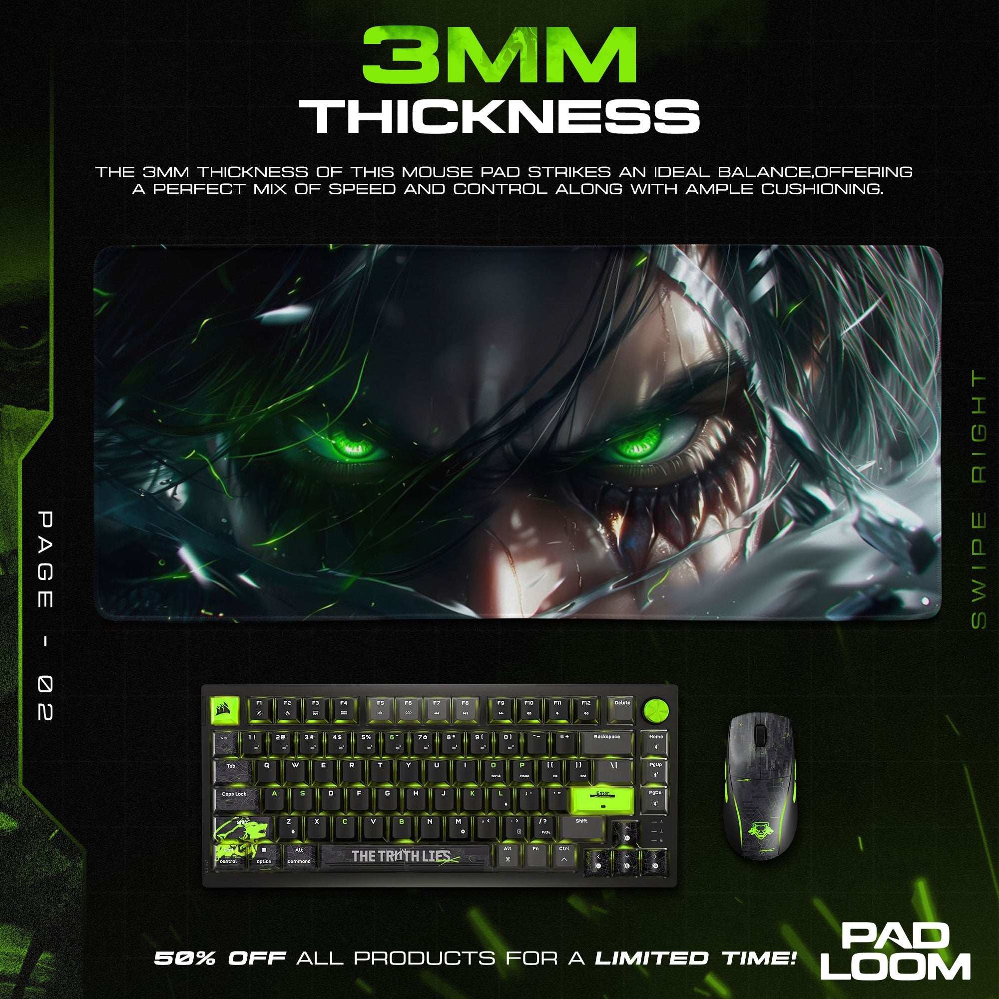 Eren Yeager Mouse Pad, Dark Titan Gaze Gaming Desk Mat Padloom