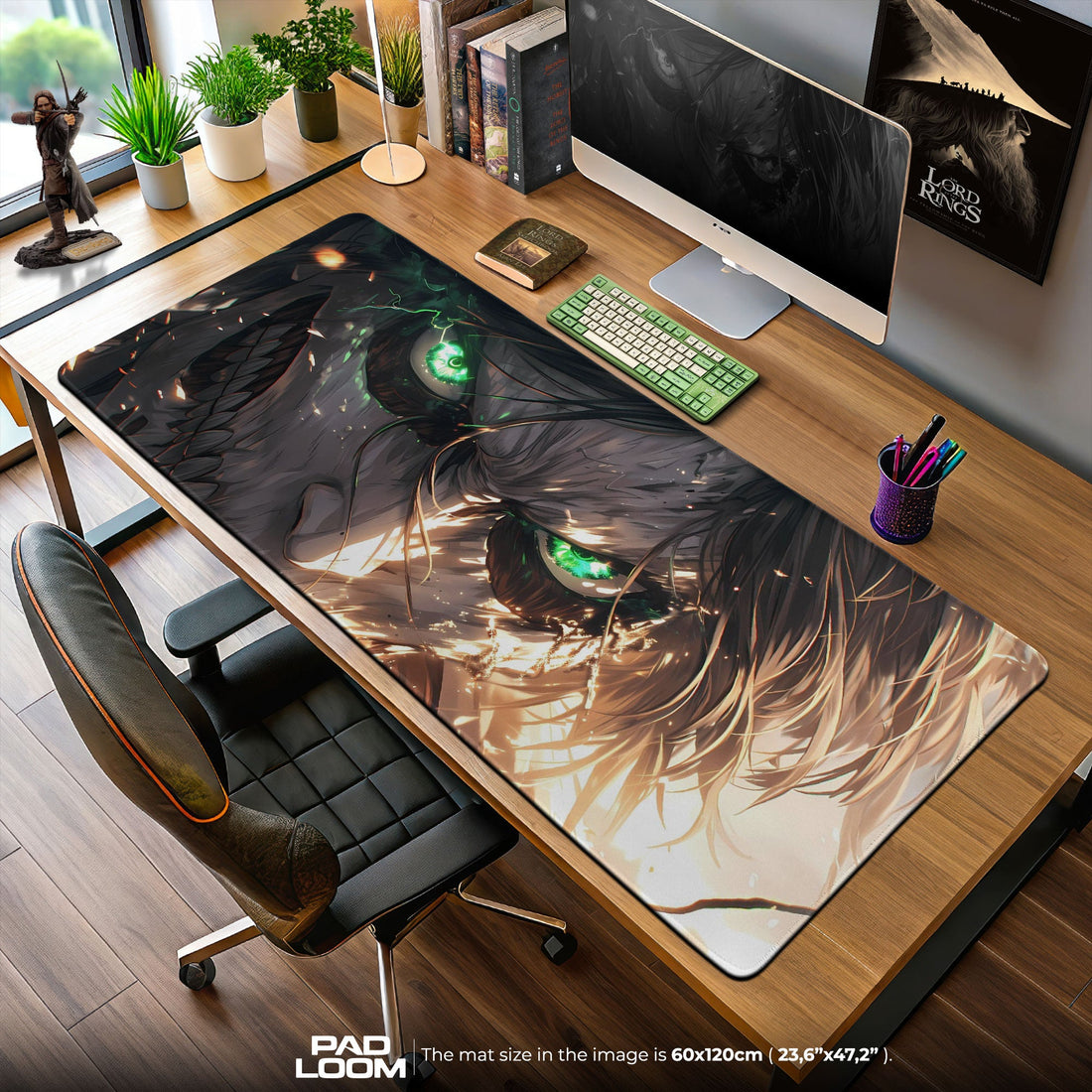 Eren Yeager Mouse Pad, Green Eyes Titan Gaming Desk Mat Padloom