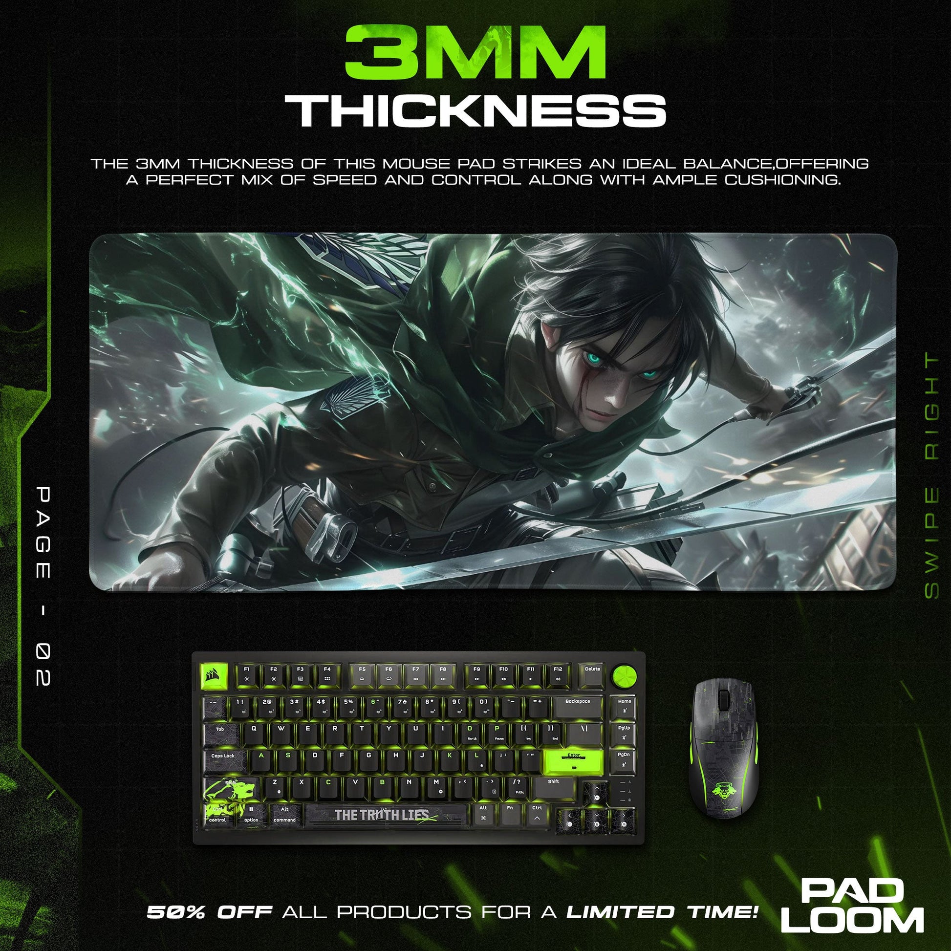 Eren Yeager Mouse Pad, Scout’s Vow Gaming Desk Mat Padloom