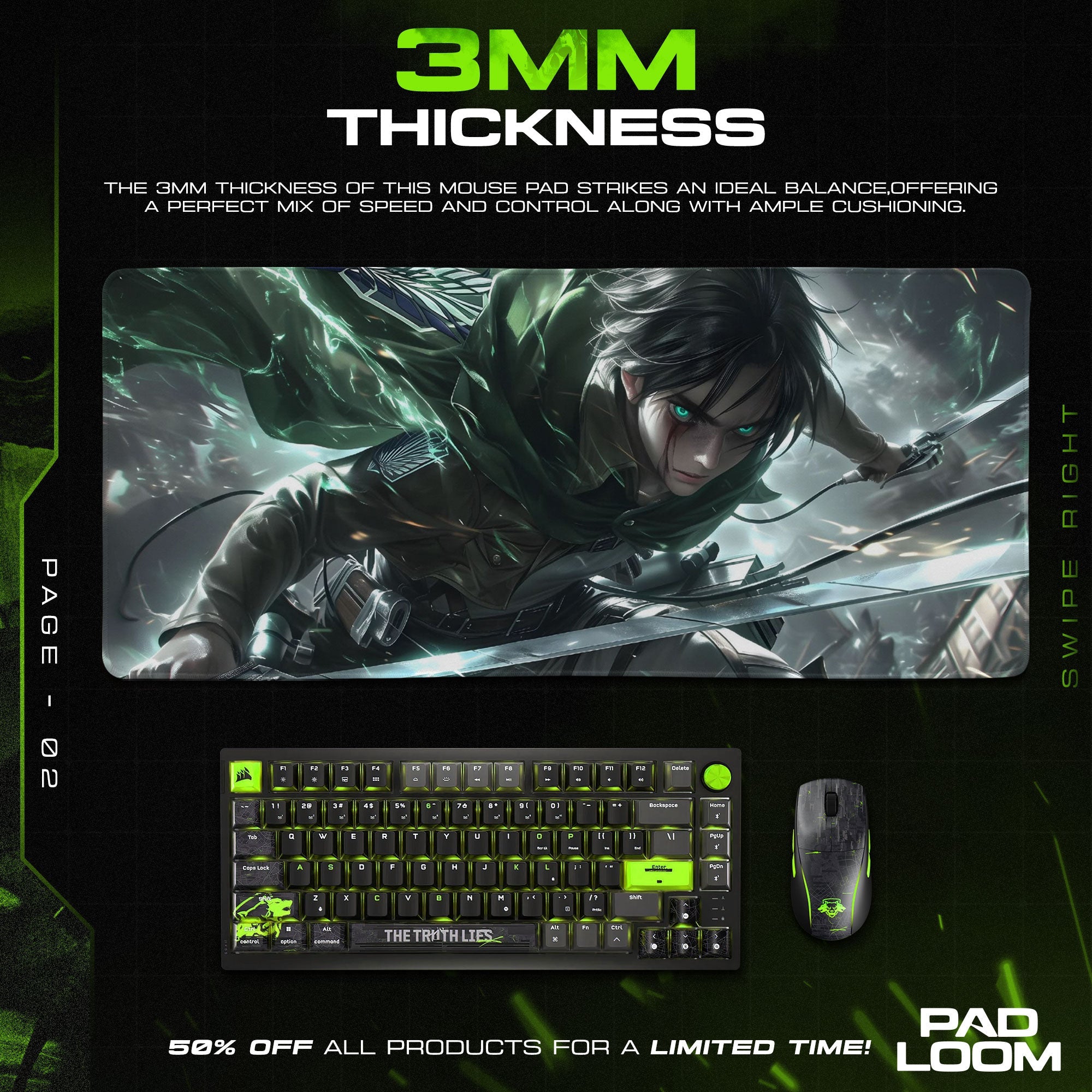 Eren Yeager Mouse Pad, Scout’s Vow Gaming Desk Mat Padloom