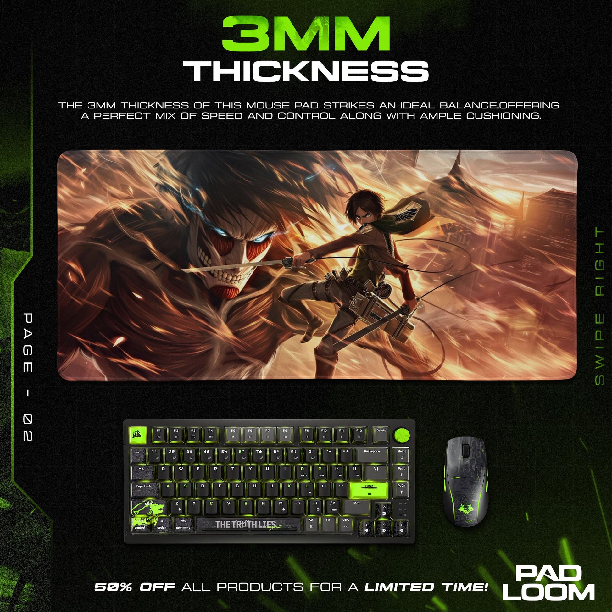 Eren Yeager Mouse Pad, Titan Clash Gaming Desk Mat Padloom