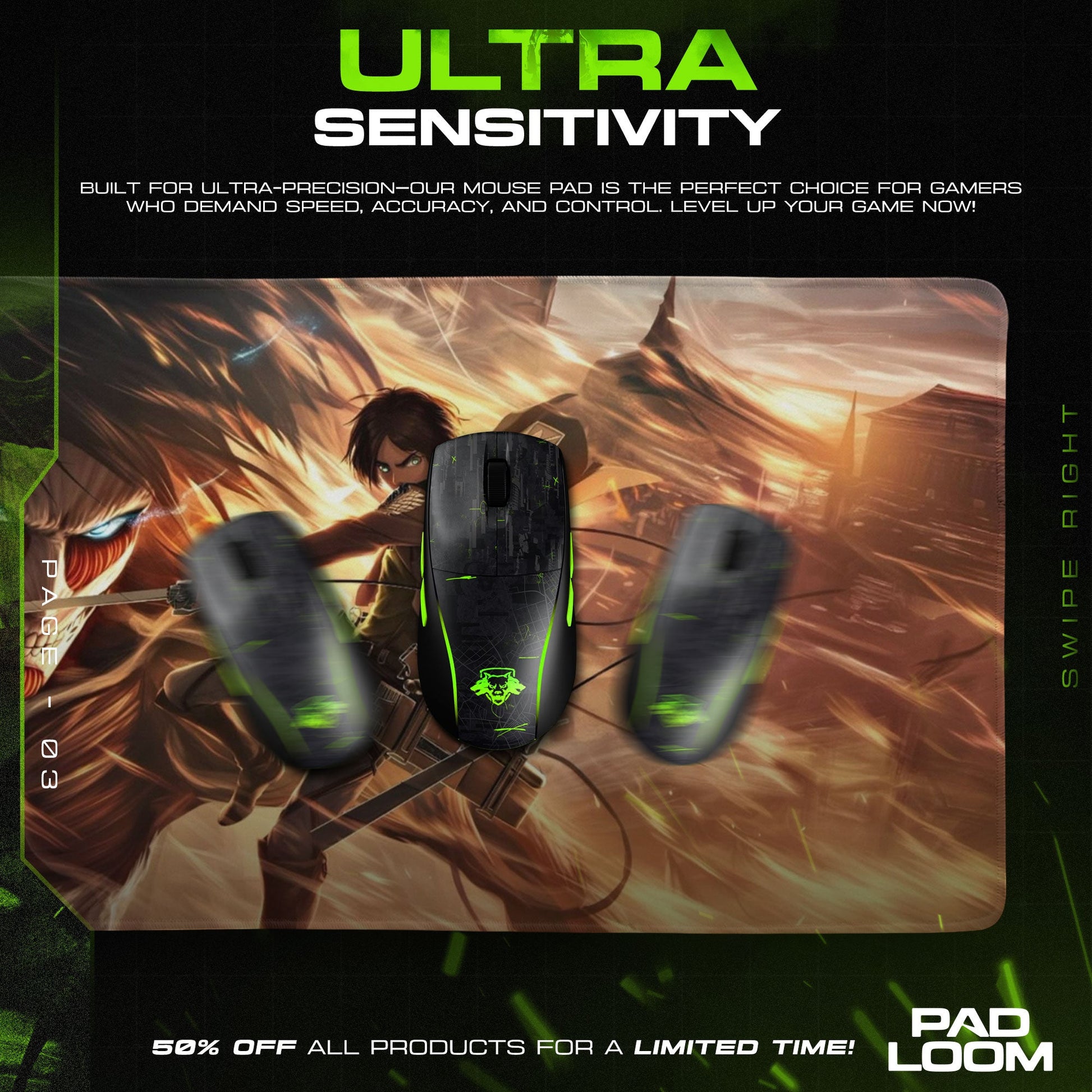 Eren Yeager Mouse Pad, Titan Clash Gaming Desk Mat Padloom