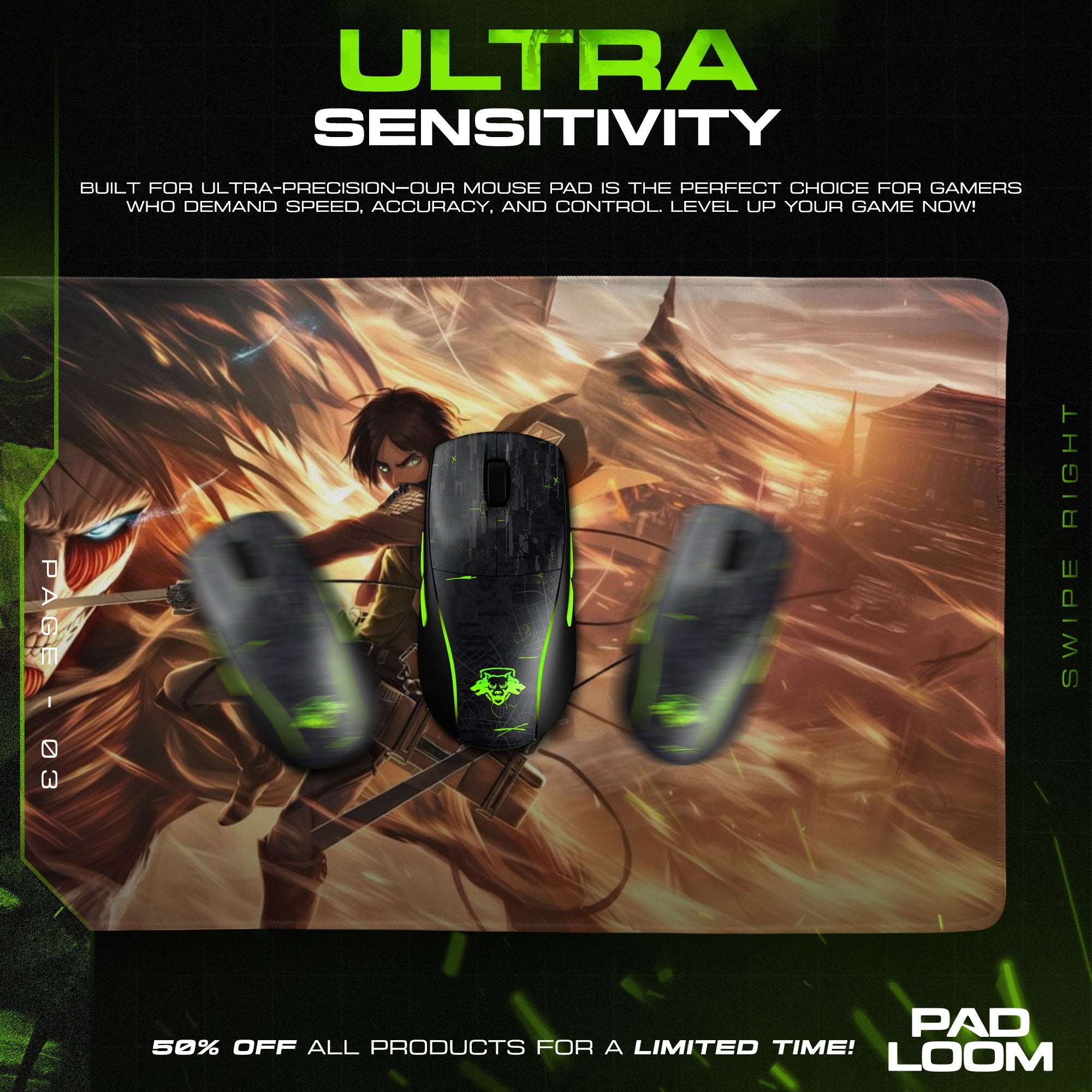 Eren Yeager Mouse Pad, Titan Clash Gaming Desk Mat Padloom