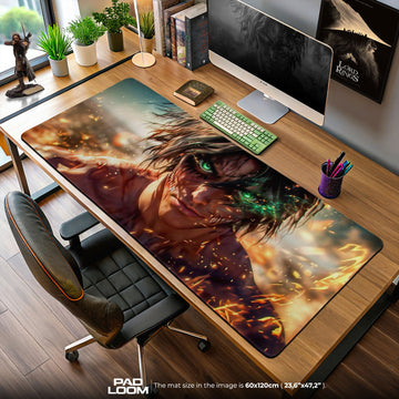Eren Yeager Mouse Pad, Titan Fury Gaming Desk Mat Padloom