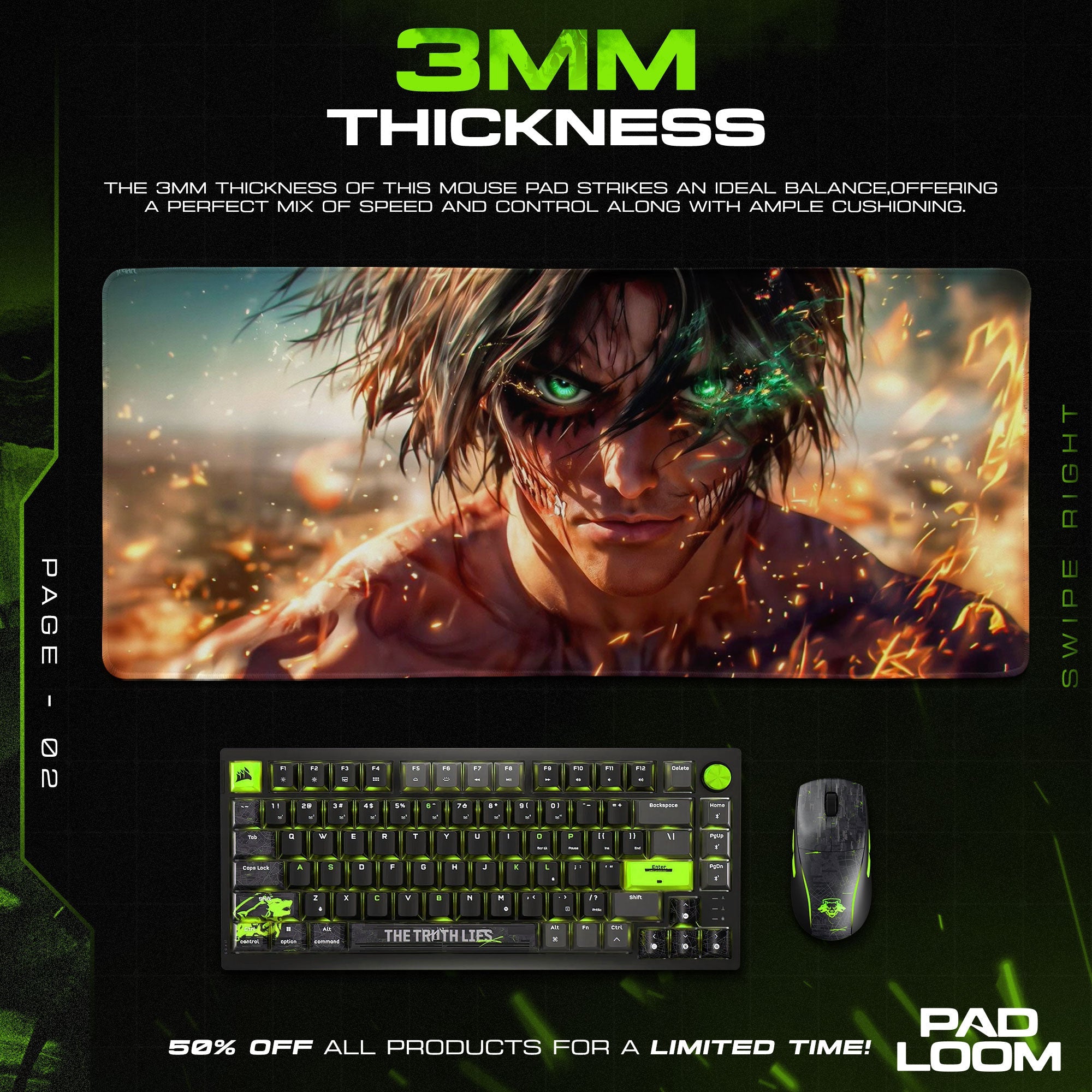 Eren Yeager Mouse Pad, Titan Fury Gaming Desk Mat Padloom