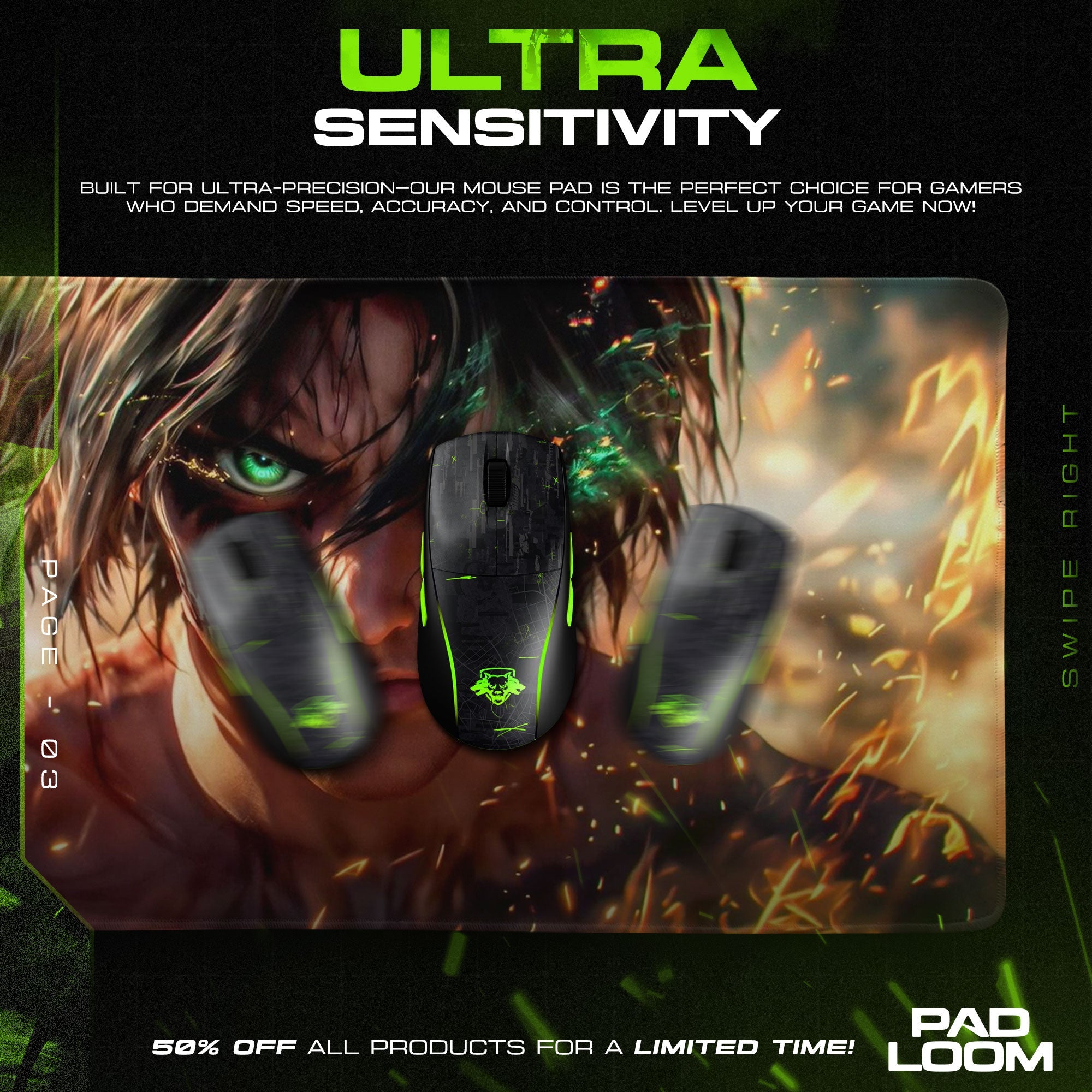 Eren Yeager Mouse Pad, Titan Fury Gaming Desk Mat Padloom