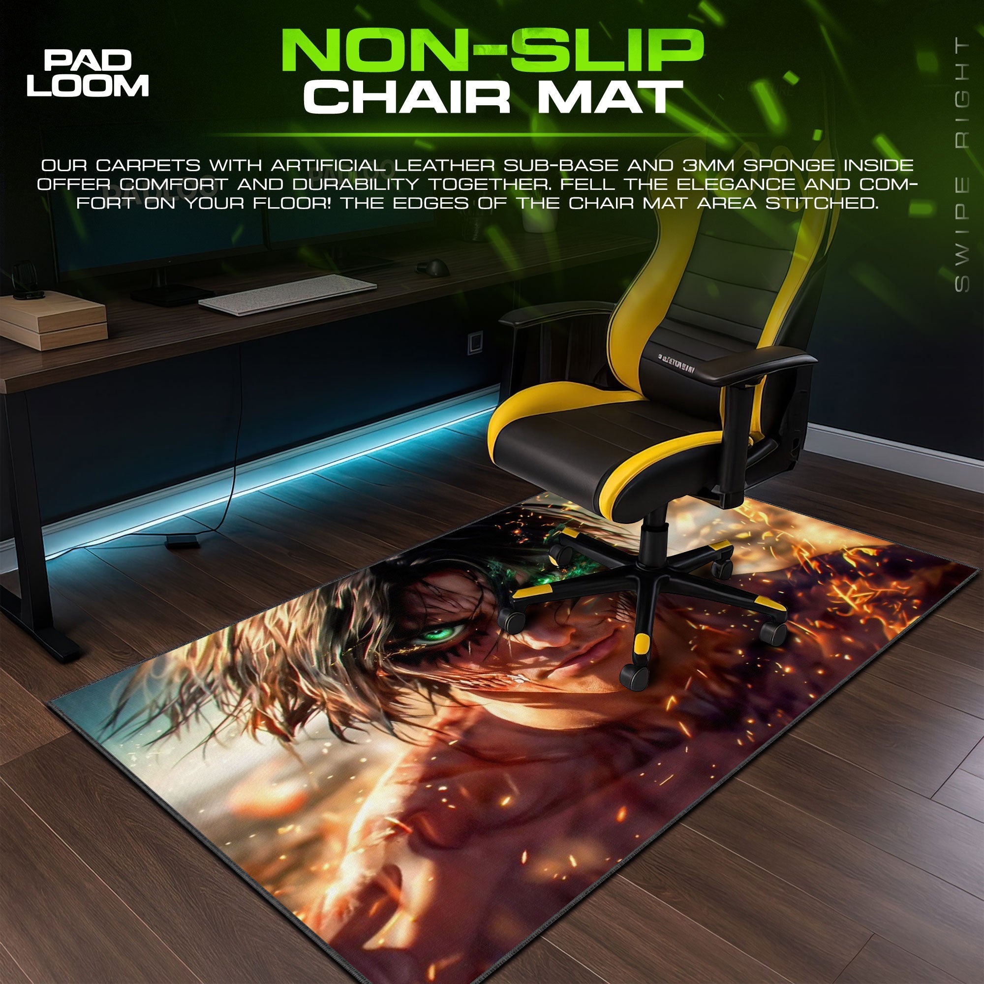 Eren Yeager Mouse Pad, Titan Fury Gaming Desk Mat Padloom