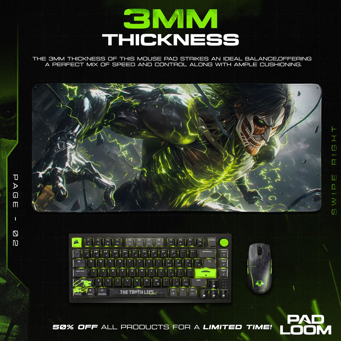 Eren Yeager Mouse Pad, Titan Surge Gaming Desk Mat Padloom