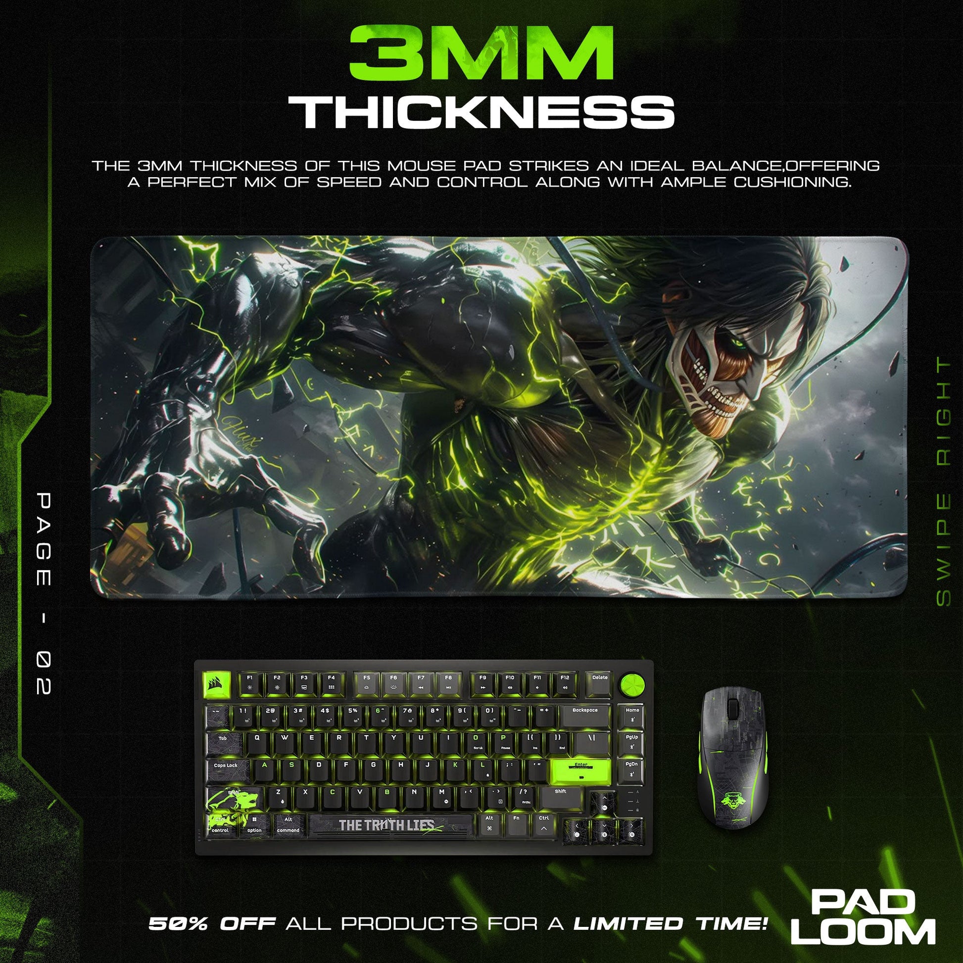 Eren Yeager Mouse Pad, Titan Surge Gaming Desk Mat Padloom