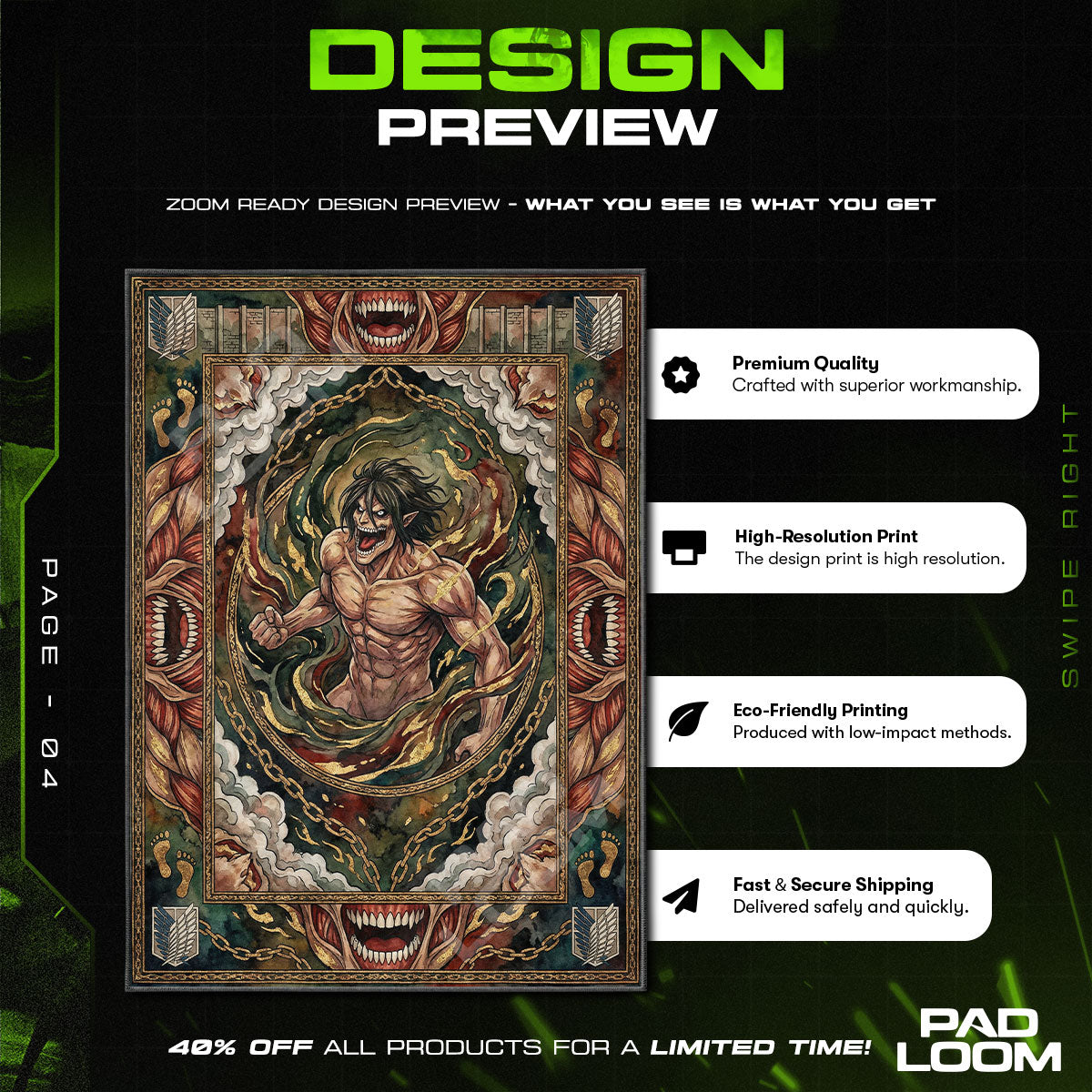 Eren Yeager Titan Wut Teppich - Angriff auf Titan Stuhlmatte