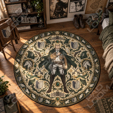 Erwin Salute Attack on Titan round rug on a bedroom floor - Attack on Titan chair mat