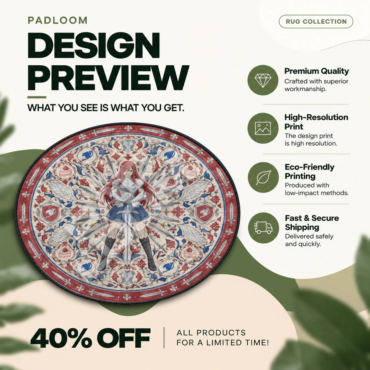 Erza Armor Fairy Tail round rug full design preview