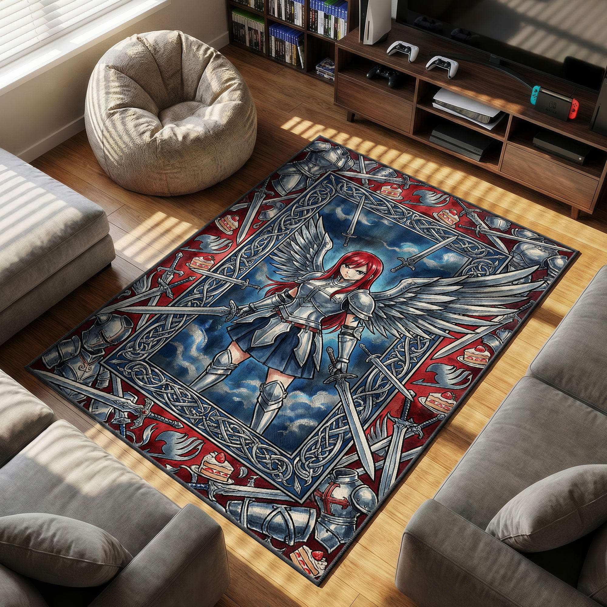 Erza Scarlet themed area rug for home decor fans
