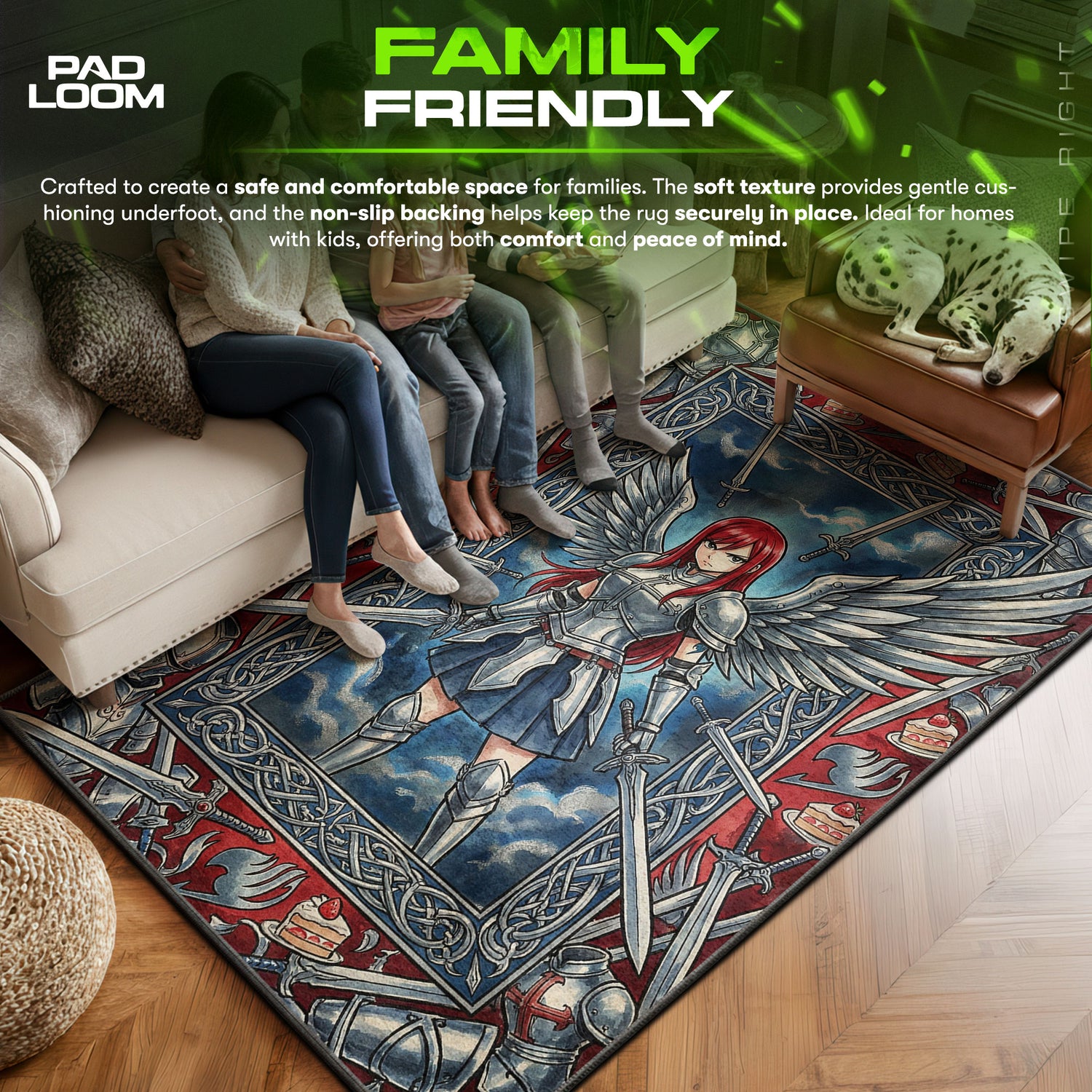 Erza area rug showing full home decor artwork