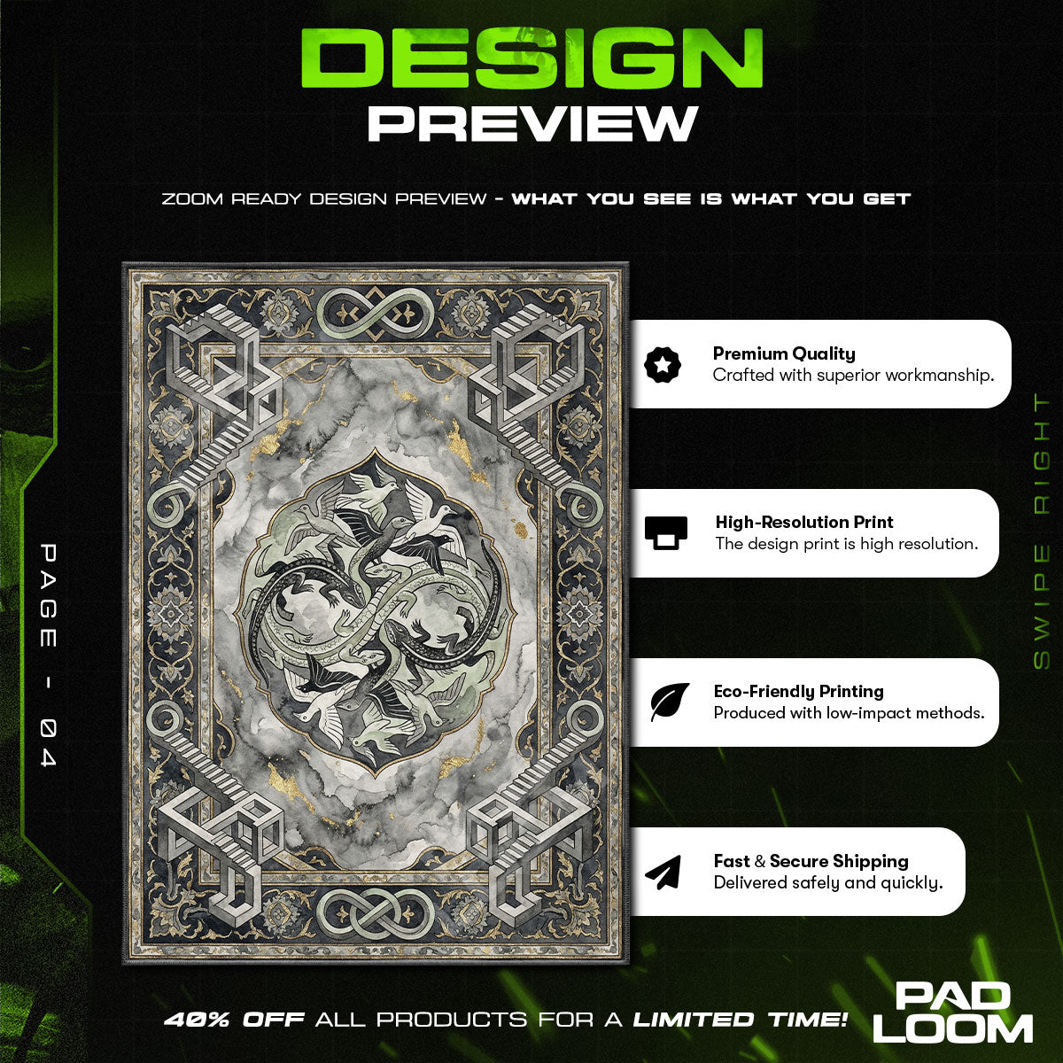 Escher Serpent Flock Surreal Geometry Area rug — main product view