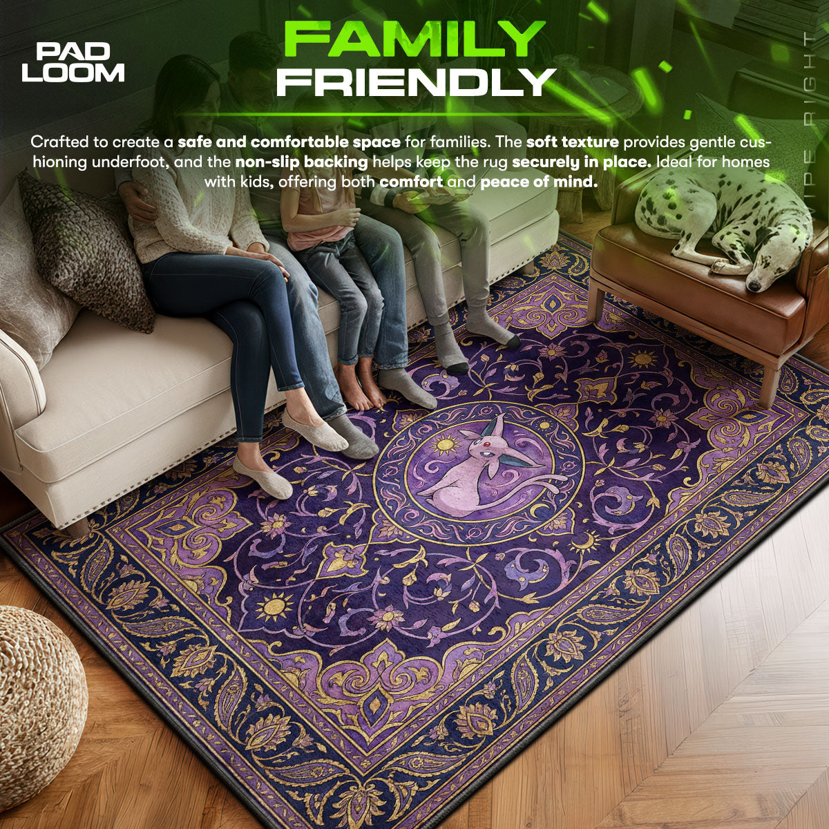 Espeon area rug showing full Pokemon artwork