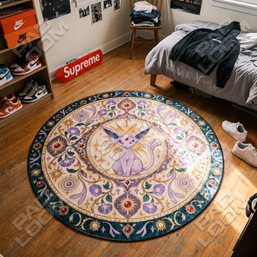 Espeon Sunburst Pokemon round rug on a bedroom floor - Pokemon chair mat
