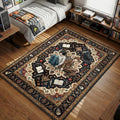 L Lawliet and Light Yagami sitting back to back handcuffed surrounded by death notes in vintage ornate art style area rug and floor mat