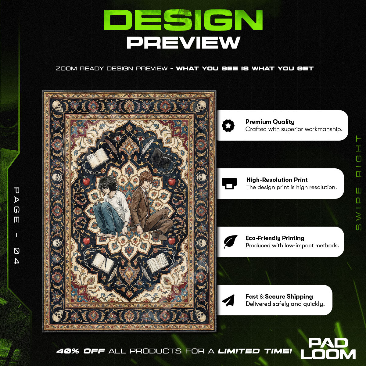 Eternal Rivals L and Light Rug - Death Note Chair Mat