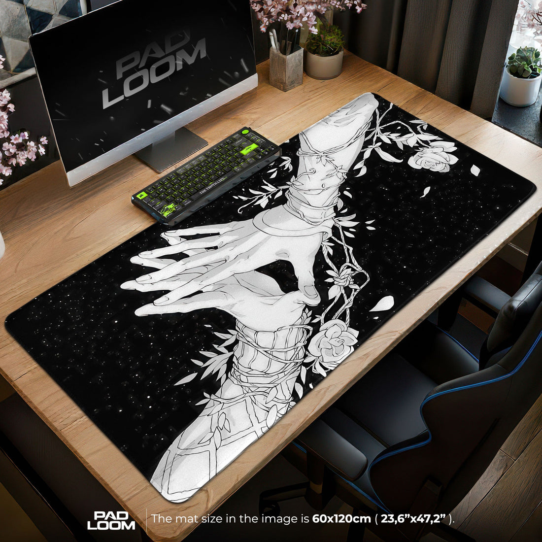 Ethereal Touch Mouse Pad - Monochrome Bloom Anime Desk Mat Padloom